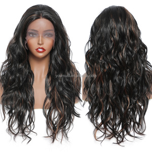 Pelucas de Encaje Frontal con Ondas de Agua de 24 Pulgadas y 194 g, Flequillo Largo, Doble Trama, 100% Fibra de Alta Temperatura Resistente al Calor, Base de Encaje sin Pegamento - Product Image 1
