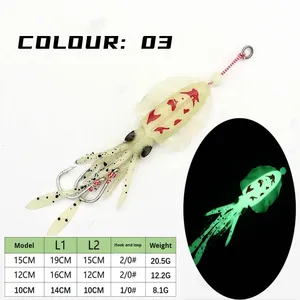 Esca Morbida Bionica a Doppio Gancio in PVC per Calamari e Polpi, Design con Ali Sottili a Forma di Farfalla, Luminosa al Buio, 15CM/12CM/10CM, Esca Viva - Product Image 6