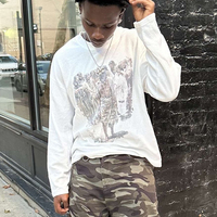 T-shirts à col rond en coton 100% personnalisés Huili OEM pour hommes, imprimés à l'écran, en tricot gaufré, à manches longues, fabriqués par le fabricant