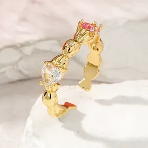 Nuevo anillo de joyería de moda doble amor en forma de corazón circón de moda 14K anillos chapados en oro mujeres exquisito anillo de diseño único