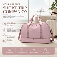 Doppelschichtige Reisetasche mit Schuhfach, Große Kapazität Weekender-Tasche für Damen, Rosa Stoff-Reisetasche