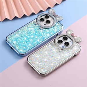 Luxury Cute Diamond Shiny Glitter Mouse Ear Mobile Phone <b>Cover</b> Shell <b>Protector</b> Accessories Case for iPhone 15 14 13 12 11 - Product Image 2