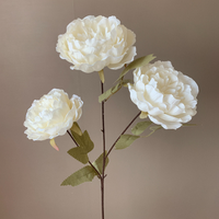 Bunga Peony Buatan Tangan Tiga Kepala Bunga Plastik Lembut Realistis Tahan Air Dekorasi Pernikahan Klasik