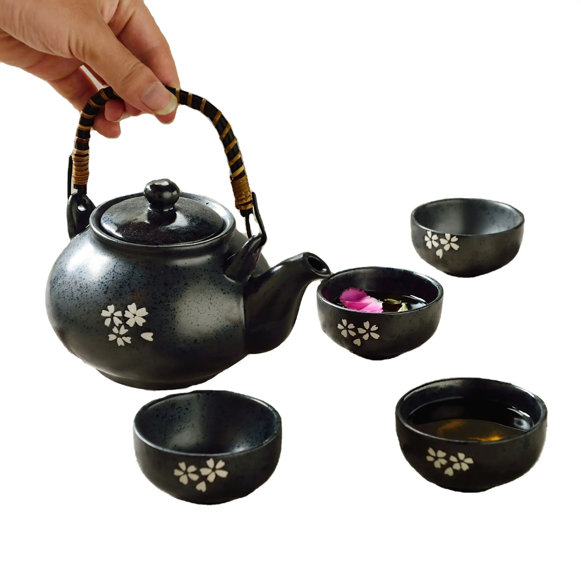 customized traditional art design design 6pcs cups saucers tea pot ceramic tea set