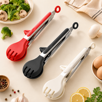 Pinces de service en silicone auto-reposantes avec support triangulaire, pinces de comptoir pour salades, pâtes et ustensiles de cuisson