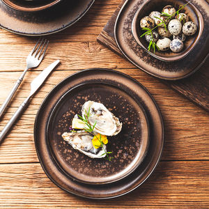 批发工厂雅宇耐热黑窑换炊具哑光日本餐厅餐具中国陶瓷晚餐套装 - Product Image 4