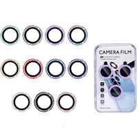 Protecteur d'objectif de caméra en verre trempé anti-rayures diamant étincelant pour iPhone 14 15 16 Pro Max Film d'objectif de caméra en métal brillant
