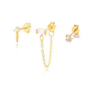 ROXI 3Pcs/<b>Set</b> S925 <b>Sterling</b> <b>Silver</b> Fashion Simple Asymmetric <b>Stud</b> <b>Earrings</b> 18K Gold Plated - Product Image 2