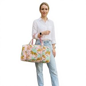 Premium Quilted Embroidered Cotton Travel Duffle <b>Bag</b> Handmade Spacious Weekender <b>Overnight</b> Luggage Tote - Product Image 1