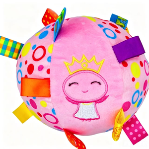 Soft Plush Activity Ball Toy with <b>Tags</b> | Colorful Sensory Play Ball for Puppies or Babies, Cute Dog Embroidery Design - Product Image 6