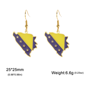 Pendientes Colgantes con Mapa <span class=keywords><strong>de</strong></span> <span class=keywords><strong>Bosnia</strong></span> y Herzegovina Chapados en Oro <span class=keywords><strong>de</strong></span> 18K, Pendientes <span class=keywords><strong>de</strong></span> Acero Inoxidable con Esmalte, Diseño Bosnio - Product Image 3