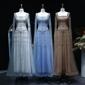 Gaun Malam Pesta Mewah Jancember LSZ591 Berhias Manik-Manik Warna Karamel Dengan Lengan Cape - Product Image 5