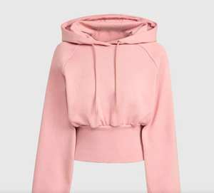 Sudadera con capucha rosa recortada con brillo <span class=keywords><strong>de</strong></span> Amanecer personalizada, cintura elástica suave, mangas acampanadas largas raglán, perfecta para el ocio y el dulce informal - Product Image 1