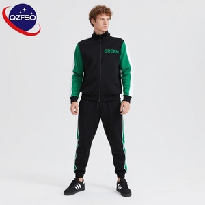 Ensemble 2 pièces QZFSO personnalisé brodé et imprimé : veste à capuche et pantalon de jogging décontracté, style color block unisexe pour l'extérieur - Product Image 1