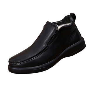 Men Winter Genuine Leather <b>Ankle</b> Boots Round Toe Plush Lining Rubber Outsole Comfortable Warm Snow Boots - Product Image 4