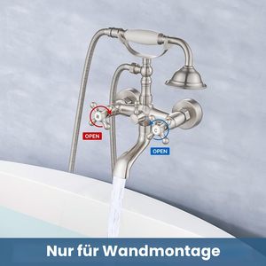 Robinet <span class=keywords><strong>de</strong></span> bain en nickel brossé avec douchette à main, <span class=keywords><strong>mitigeur</strong></span> eau chaude et froide à double poignée croisée, style vintage <span class=keywords><strong>pour</strong></span> salle <span class=keywords><strong>de</strong></span> bain - Product Image 3