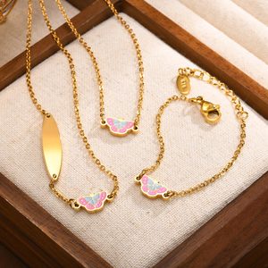 TZ053 Cute Stainless Steel Animal Jewelry <b>Set</b>-Gold Plated Butterfly Necklace <b>Screw</b> Back Stud Earrings Fashion Jewelry <b>Sets</b> - Product Image 6
