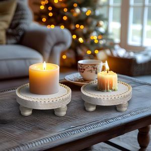 Base de madera vintage con cuentas, adorno aromático para el hogar, base redonda de madera maciza para velas. - Product Image 1