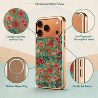 Eco Wijnkurk Vintage Bloemmotief Schelp Telefoonhoesje voor iPhone 17 18 Draadloos Magnetisch Opladen Groothandel Aanbod