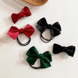 New handmade fancy hair clips double bowknot girl's heart hairpins hair rope sweet high elastic pony tail rubber band duck clips