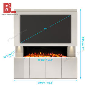Meuble <span class=keywords><strong>de</strong></span> rangement moderne pour TV et support mural 3D effet flamme feu Meuble en bois véritable <span class=keywords><strong>avec</strong></span> cheminée à 3 faces - Product Image 1