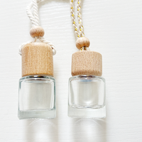 Flacon de parfum pour voiture en verre de 8 ml, transparent, vide, diffuseur, avec couvercle en bois, pour huiles essentielles, désodorisant, rechargeable