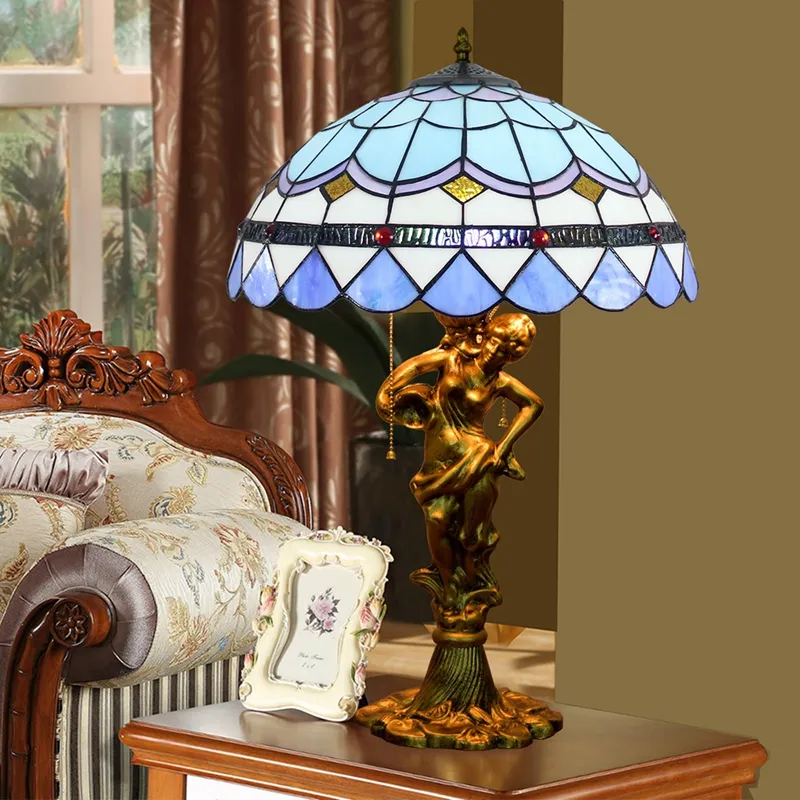 Modern Mediterranean Blue Beauty decorative table lamp TIFFANY GLASS living room dining room bar bedroom bedside lamp