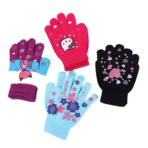 Customized Cheap Cute Fashion Winter Warm Kids Children Soft Stretch Knit Magic Gloves with Printing