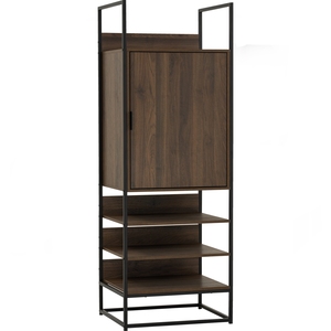 Compact Industrial CAPRI Open Wardrobe with Door Walnut Finish Metal Frame Storage for Small Space and Guest Room Closet - Product Image 1