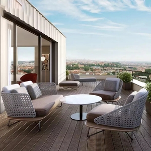 Conjunto de muebles de jardín en forma de u, tela de hierro forjado de segunda mano, <span class=keywords><strong>patio</strong></span>, <span class=keywords><strong>madera</strong></span> y caña, sofá de exterior - Product Image 5