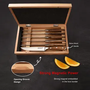 Luxus 7 Stück Deutsches Din 1.4116 Stahl Steakmesser Set Volltang Holzgriff Steakmesser mit magnetischer Holz-Geschenkbox