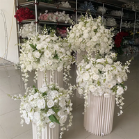 Boule de fleurs artificielles en soie blanche faite à la main, rose et orchidée, centre de table pour décorations de mariage