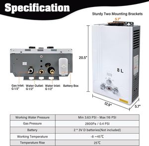 Chauffe-<span class=keywords><strong>eau</strong></span> 8L <span class=keywords><strong>Gaz</strong></span> Propane LPG <span class=keywords><strong>Chaudière</strong></span> à <span class=keywords><strong>eau</strong></span> instantanée sans réservoir avec douche - Product Image 6