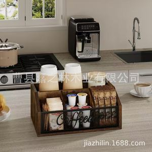 กล่องเก็บกาแฟไม้เนื้อแข็งสมัยใหม่ 32x21x13.3 ซม. ความจุขนาดใหญ่สำหรับจัดระเบียบบนโต๊ะสำหรับถุงชา กาแฟแบบแคปซูล - Product Image 3