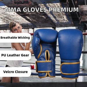 Gants de boxe en cuir bleu avec sangle de poignet réglable et fermeture Velcro – Équipement d'entraînement pour adultes - Product Image 2