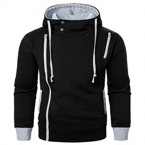 <b>Men's</b> Black Hooded Sweatshirt Regular Fit French Terry Zipper Side Pockets Casual Winter Wear Fleece Fabric 100% Cotton - Product Image 4