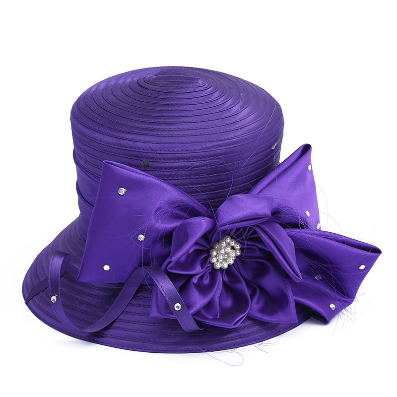 Trendy Purple Satin Flower Church Hat for Women - Ideal for  display picture 3