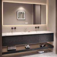 Meuble-lavabo élégant de 48 pouces Meuble-lavabo double Noir Meuble-lavabo de salle de bain avec évier Armoire murale de bain
