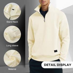 Comfort Pullover Hombres Quarter Zip Sudaderas Casual Mock Neck Pullover Manga larga Sólido Textura geométrica Waffle Sudadera - Product Image 6