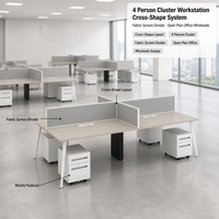 Système de bureau en cluster pour 4 personnes, en forme de croix, avec cloison en tissu pour bureau à aire ouverte, vente en gros