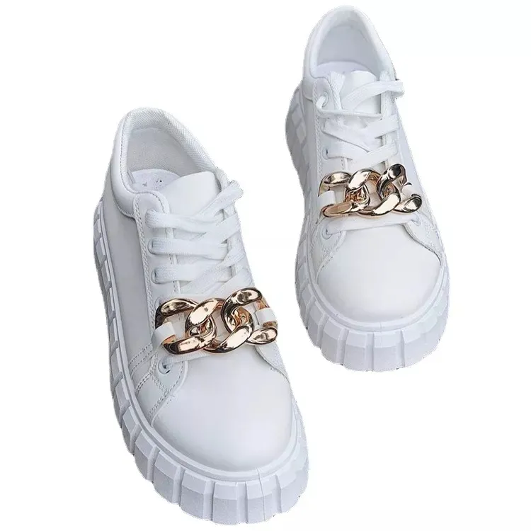 Autumn 2022 New Metal Chain Front Lace-up Cake Bottom Women's Sport Casual Single Shoe