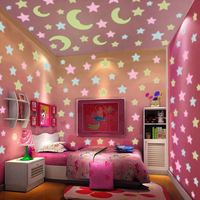 600PCS/SET Pegatinas Decorativas Luminosas de Estrellas, Meteoros y Lunas, Impresas con UV en PVC, Acabado Brillante, Adhesivas para Pared, para Habitación Infantil y Sala de Estar