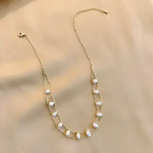 Trendy Custom Unique 18k Gold Plated Pearl And Cable Chain Women Necklace