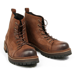 Botas de Trabajo para Hombre, Estilo Vintage, con Punta Redonda, de Cuero de Ante Encerado, Suela Gruesa, Color Marrón Mate - Product Image 4