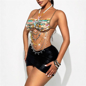 Top Halter Hecho a Mano para Mujer, con Cadena Corporal, Estilo Lencería, para Festivales y Raves, Hippie Coquette, con Cuentas de Piedras Preciosas - Product Image 5