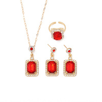 Ensemble de bijoux de luxe en pierres précieuses carrées colorées pour femmes, collier plaqué or, boucles d'oreilles, bague, 3 pièces, bijoux de mariage, cadeau
