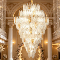 Lustre en verre en forme de feuille, lampe suspendue dorée de luxe pour hall d'hôtel, villa, escalier, salle de mariage, décoration de plafond haut