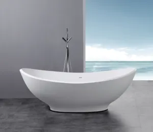 नाव आकार ठोस सतह freestanding बाथटब विला कृत्रिम पत्थर मुक्त खड़े बाथटब राल पत्थर सफेद अंडाकार बाथटब