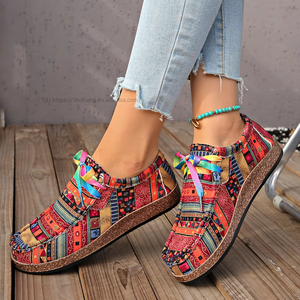 Zapatos de Lona Casuales con Graffiti, Talla Grande, Suela Plana, con Cordones Delanteros, Coloridos, para Mujer, Talla 43 - Product Image 3