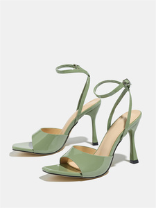 Sandales dorées métalliques pour femmes, talons aiguilles, bout carré, bride cheville, chaussures de soirée d'été, sandales à talons pour dames - Product Image 5